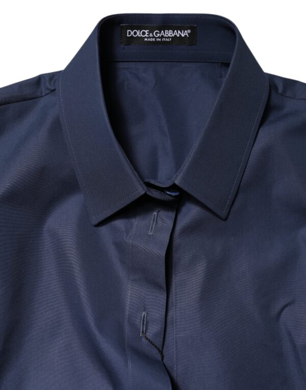 Dolce & Gabbana Blue Cotton Short Sleeves Button Down Top - Image 7