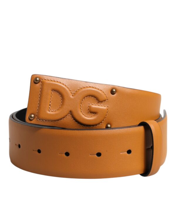 Dolce & Gabbana Brown Leather Buckle DG Logo Embossed Belt - Image 2