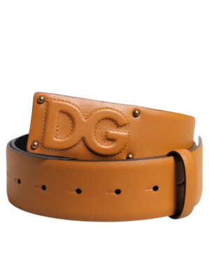 Dolce & Gabbana Brown Leather Buckle DG Logo Embossed Belt