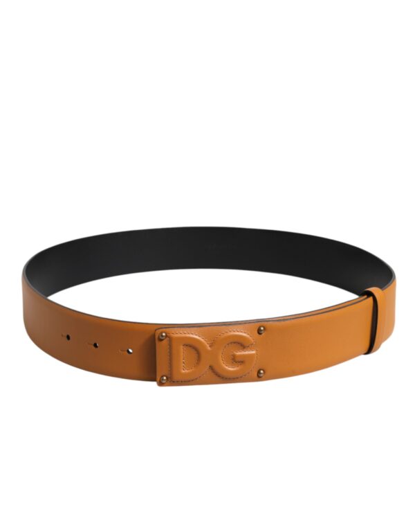 Dolce & Gabbana Brown Leather Buckle DG Logo Embossed Belt - Image 3