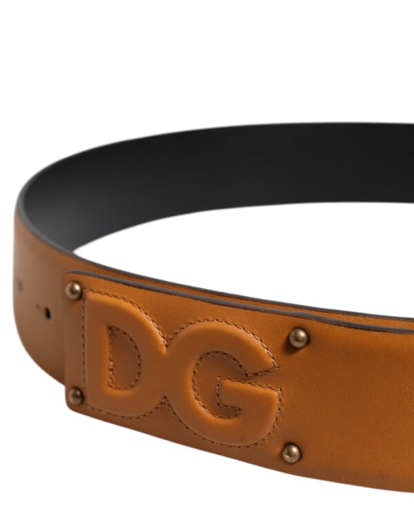 Dolce & Gabbana Brown Leather Buckle DG Logo Embossed Belt - Image 4