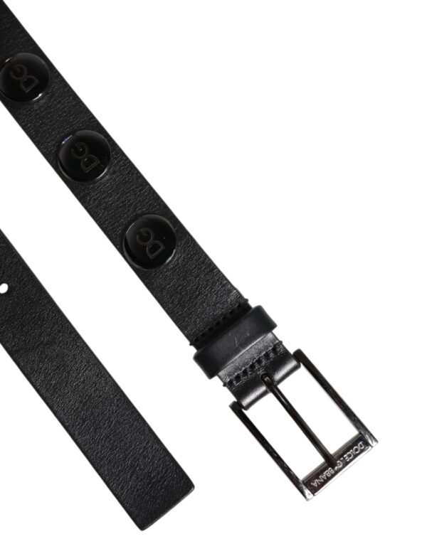 Dolce & Gabbana Black Luxury Leather DG Studs Buckle Belt - Image 6