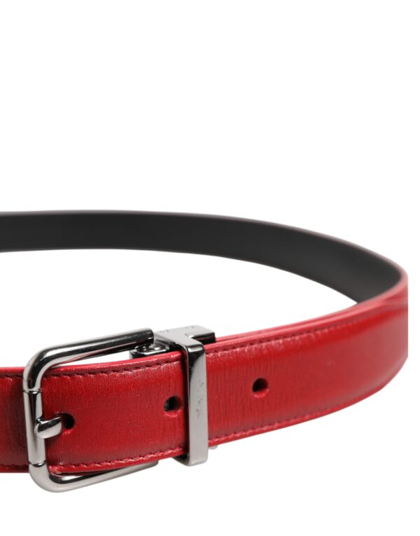 Dolce & Gabbana Red Leather Silver Tone Metal Buckle Belt - Image 4