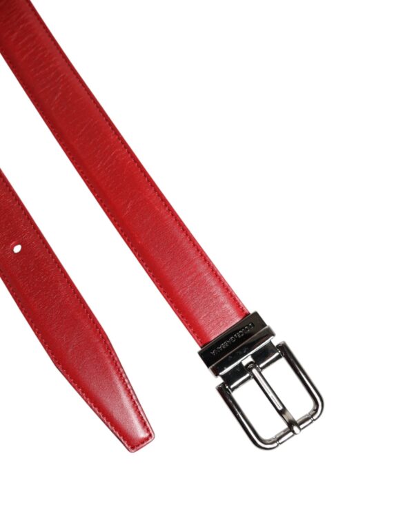 Dolce & Gabbana Red Leather Silver Tone Metal Buckle Belt - Image 6