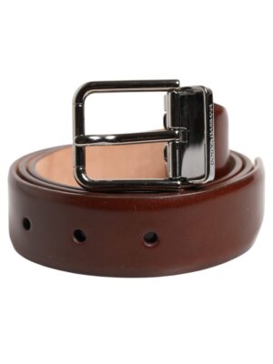 Dolce & Gabbana Brown Classic Calf Leather Silver Buckle Belt