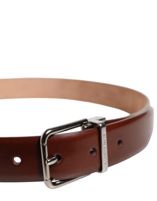 Dolce & Gabbana Brown Classic Calf Leather Silver Buckle Belt - Image 4