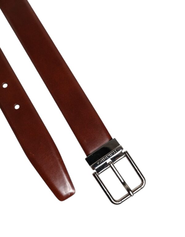 Dolce & Gabbana Brown Classic Calf Leather Silver Buckle Belt - Image 7