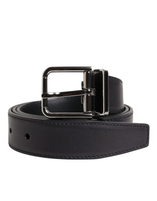 Dolce & Gabbana Black Classic Calf Leather Silver Buckle Belt - Image 2
