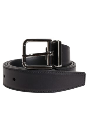 Dolce & Gabbana Black Classic Calf Leather Silver Buckle Belt