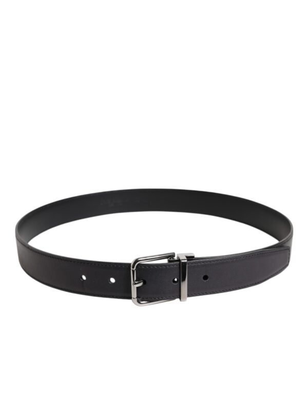 Dolce & Gabbana Black Classic Calf Leather Silver Buckle Belt - Image 3