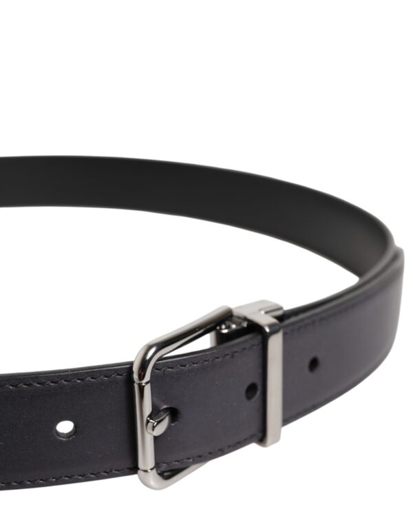 Dolce & Gabbana Black Classic Calf Leather Silver Buckle Belt - Image 4