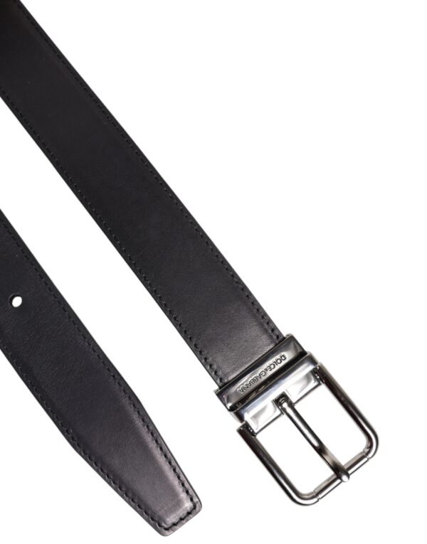 Dolce & Gabbana Black Classic Calf Leather Silver Buckle Belt - Image 6