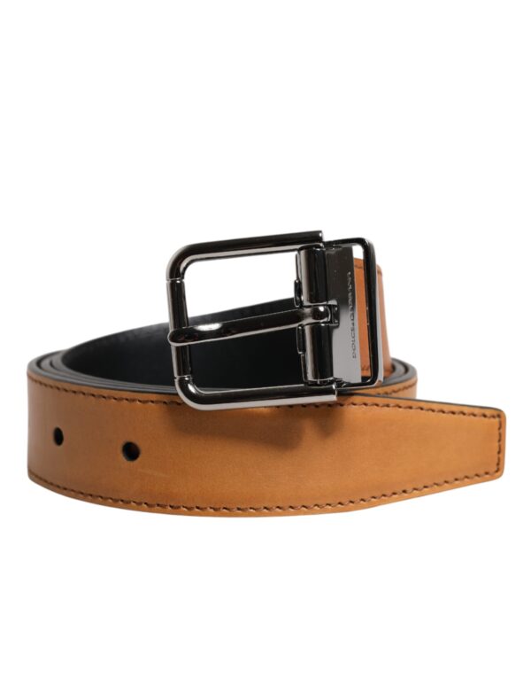 Dolce & Gabbana Brown Classic Calf Leather Silver Buckle Belt - Image 2