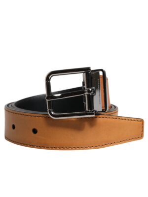 Dolce & Gabbana Brown Classic Calf Leather Silver Buckle Belt