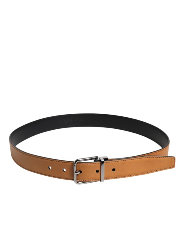 Dolce & Gabbana Brown Classic Calf Leather Silver Buckle Belt - Image 3