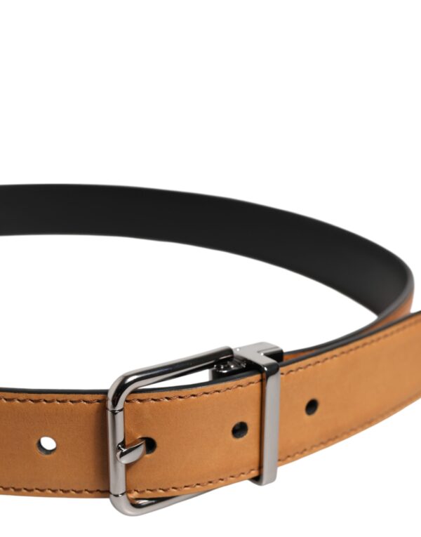 Dolce & Gabbana Brown Classic Calf Leather Silver Buckle Belt - Image 4
