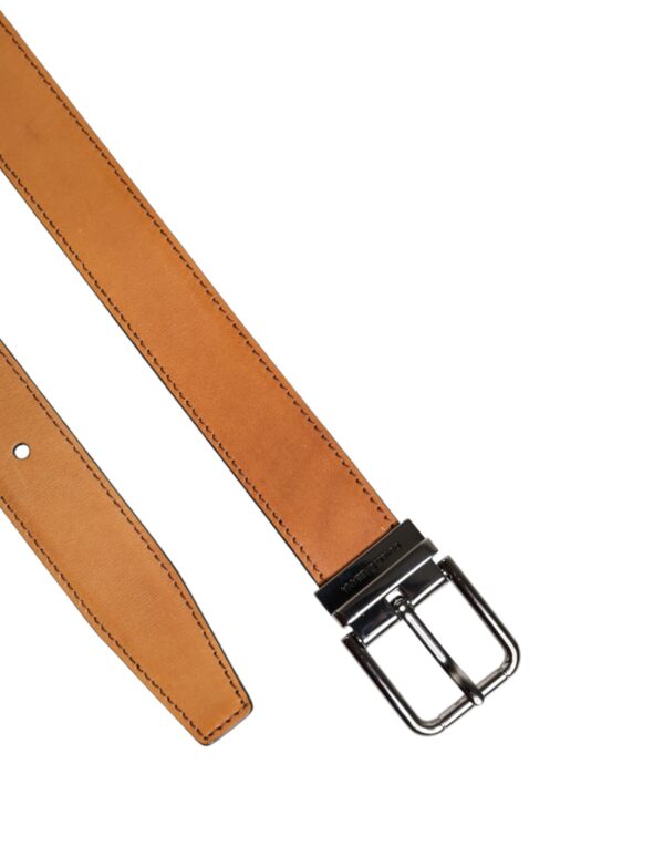 Dolce & Gabbana Brown Classic Calf Leather Silver Buckle Belt - Image 6