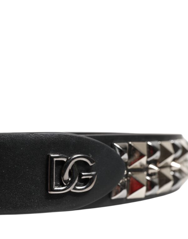 Dolce & Gabbana Black Calf Leather Studded Silver Buckle Belt - Image 5