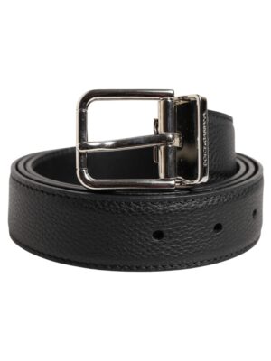 Dolce & Gabbana Black Calf Leather Classic Metal Buckle Belt