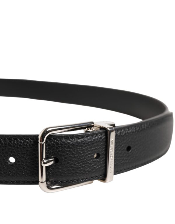 Dolce & Gabbana Black Calf Leather Classic Metal Buckle Belt - Image 4