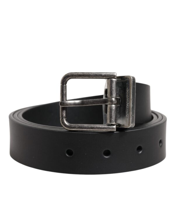Dolce & Gabbana Black Classic Leather Metal Buckle Belt - Image 2