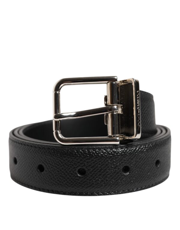 Dolce & Gabbana Black Calf Leather Silver Metal Buckle Belt - Image 2