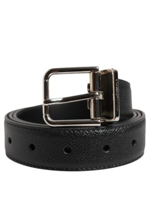 Dolce & Gabbana Black Calf Leather Silver Metal Buckle Belt