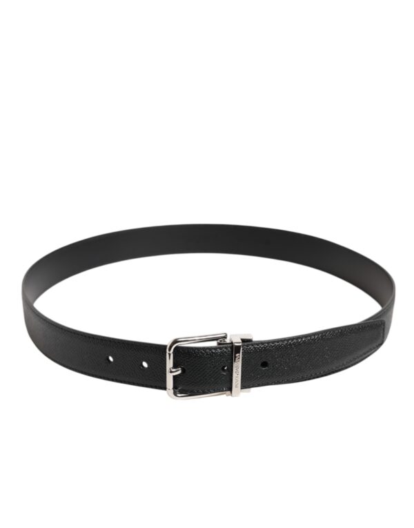 Dolce & Gabbana Black Calf Leather Silver Metal Buckle Belt - Image 3