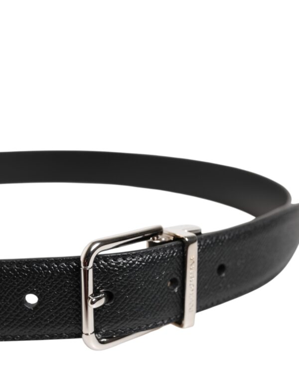Dolce & Gabbana Black Calf Leather Silver Metal Buckle Belt - Image 4