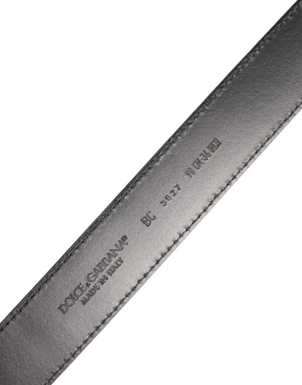 Dolce & Gabbana Black Calf Leather Silver Metal Buckle Belt - Image 5