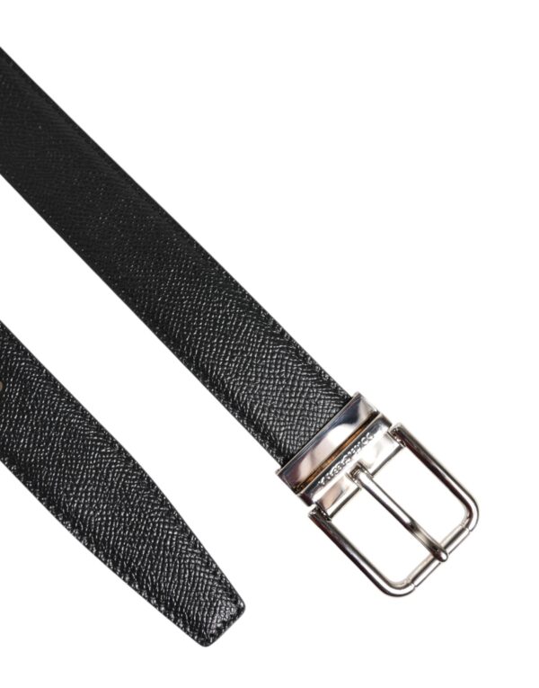 Dolce & Gabbana Black Calf Leather Silver Metal Buckle Belt - Image 6
