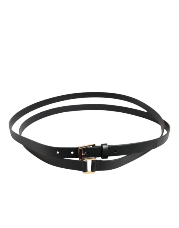 Dolce & Gabbana Black Double Strap Leather Gold Buckle Belt - Image 3