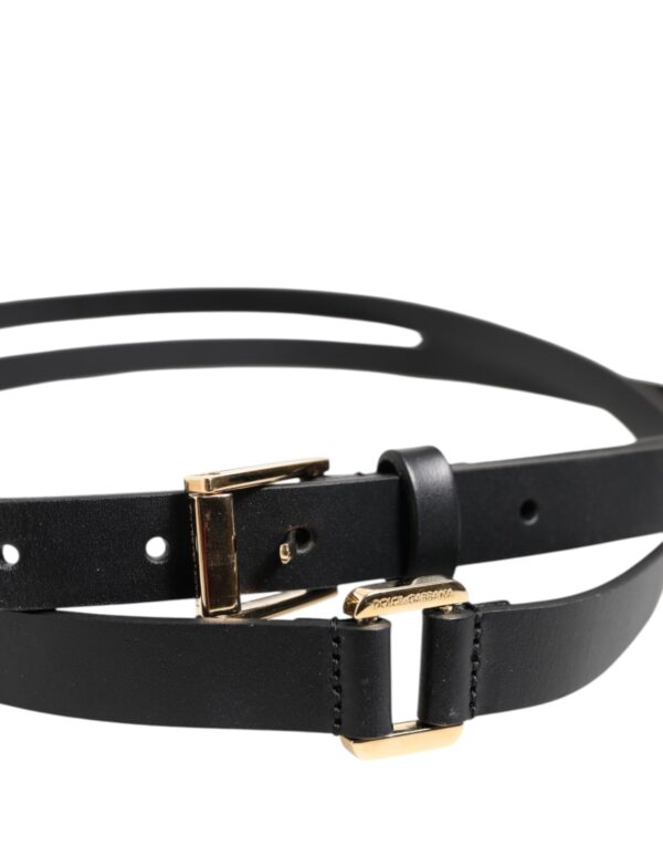 Dolce & Gabbana Black Double Strap Leather Gold Buckle Belt - Image 4