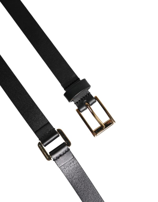 Dolce & Gabbana Black Double Strap Leather Gold Buckle Belt - Image 5