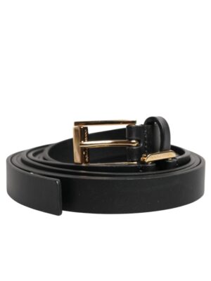 Dolce & Gabbana Black Double Strap Leather Gold Buckle Belt