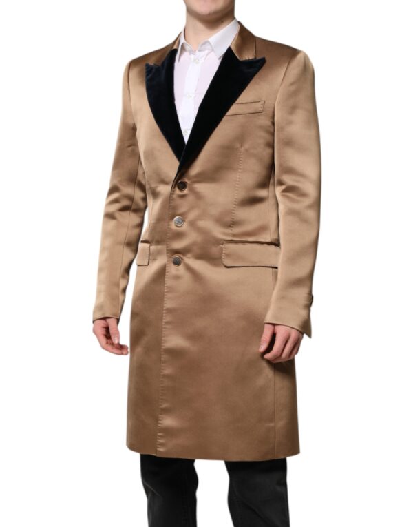 Dolce & Gabbana Brown Silk Single Breasted Trench Coat  Jacket - Image 3