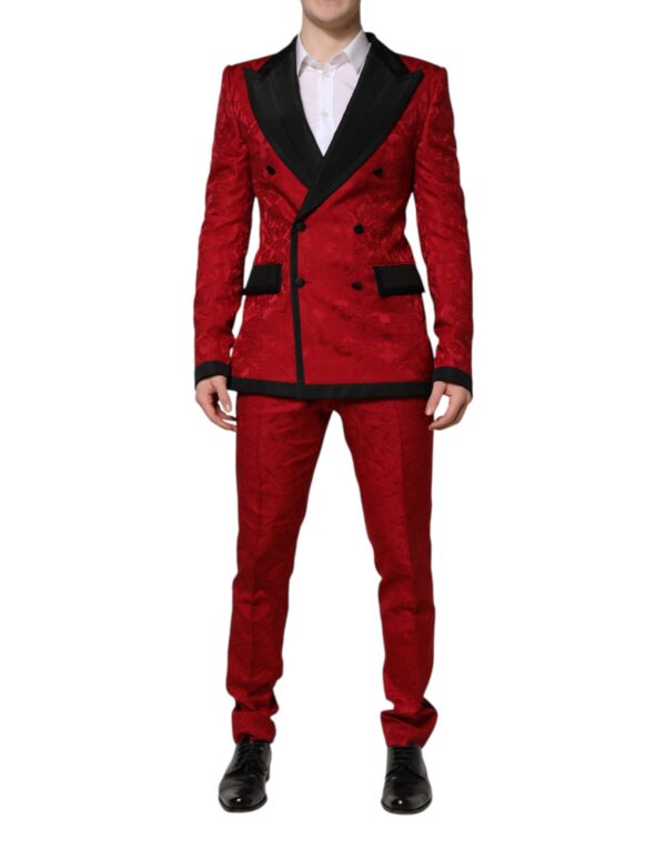 Dolce & Gabbana Red Floral Jacquard Double Breasted 2 Pc Suit - Image 2
