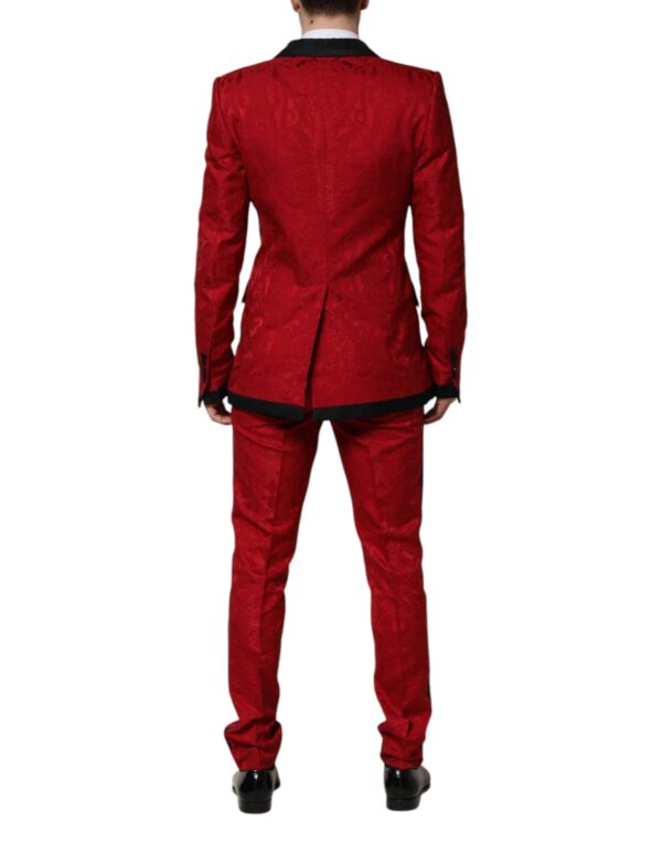 Dolce & Gabbana Red Floral Jacquard Double Breasted 2 Pc Suit - Image 4