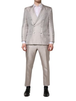 Dolce & Gabbana Light Gray Jacquard Silk Dotted 2 Piece Suit