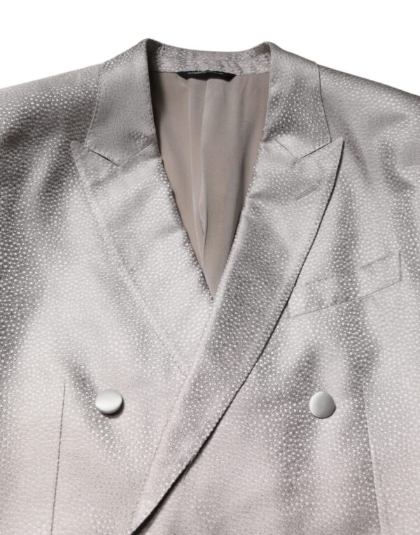 Dolce & Gabbana Light Gray Jacquard Silk Dotted 2 Piece Suit - Image 5