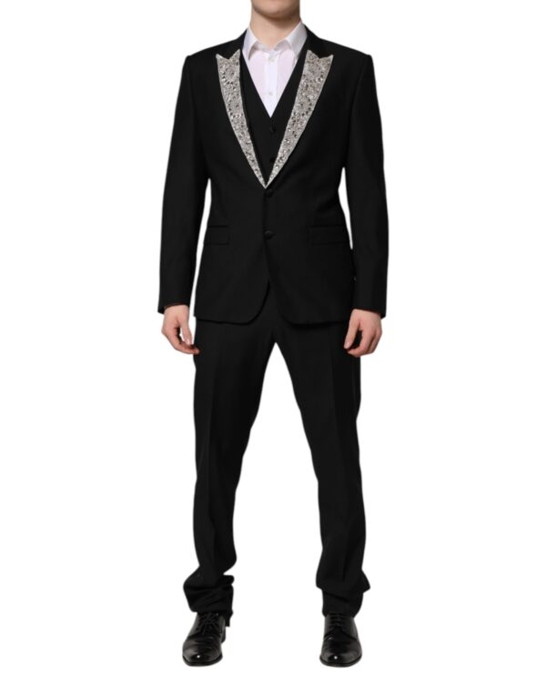 Dolce & Gabbana Black MARTINI Crystal Embellished 3 Pc Suit - Image 2