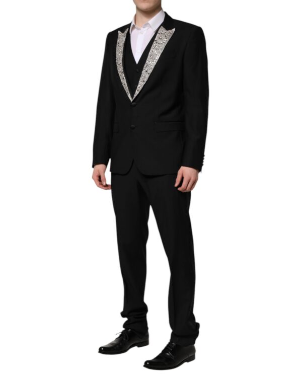 Dolce & Gabbana Black MARTINI Crystal Embellished 3 Pc Suit - Image 3