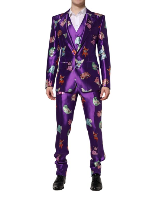 Dolce & Gabbana Purple Silk Animal Print 3 Piece Suit - Image 2