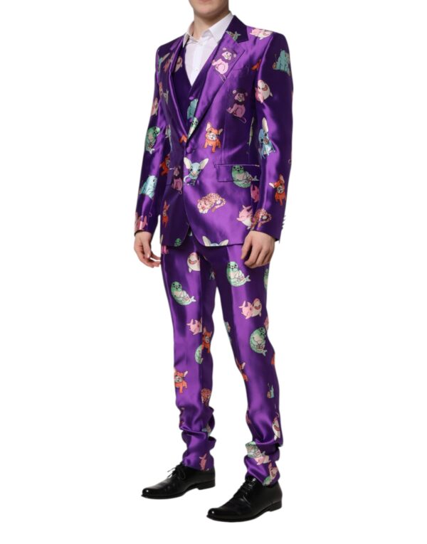 Dolce & Gabbana Purple Silk Animal Print 3 Piece Suit - Image 3