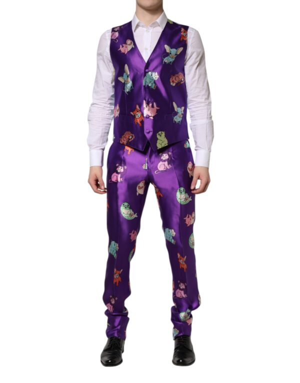 Dolce & Gabbana Purple Silk Animal Print 3 Piece Suit - Image 5