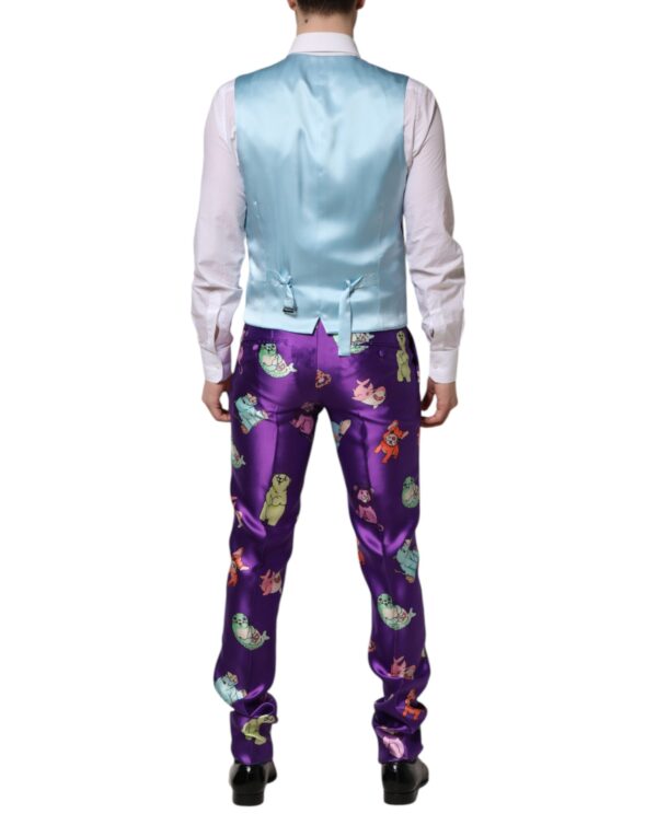 Dolce & Gabbana Purple Silk Animal Print 3 Piece Suit - Image 7