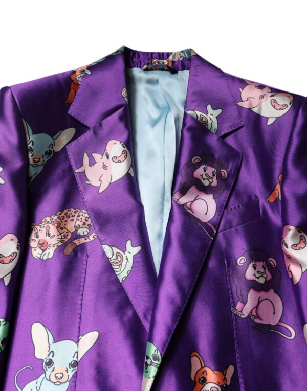 Dolce & Gabbana Purple Silk Animal Print 3 Piece Suit - Image 8