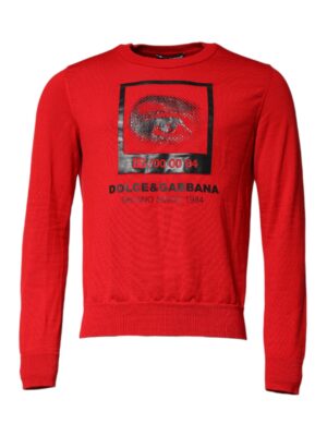 Dolce & Gabbana Red Eye Print Crew Neck Men Pullover Sweater