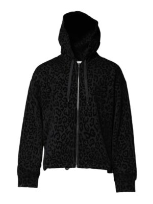 Dolce & Gabbana Black Leopard Full Zip Hooded Sweatshirt Sweater