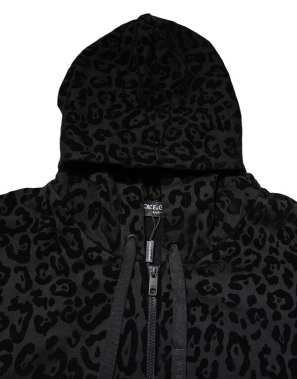 Dolce & Gabbana Black Leopard Full Zip Hooded Sweatshirt Sweater - Image 5